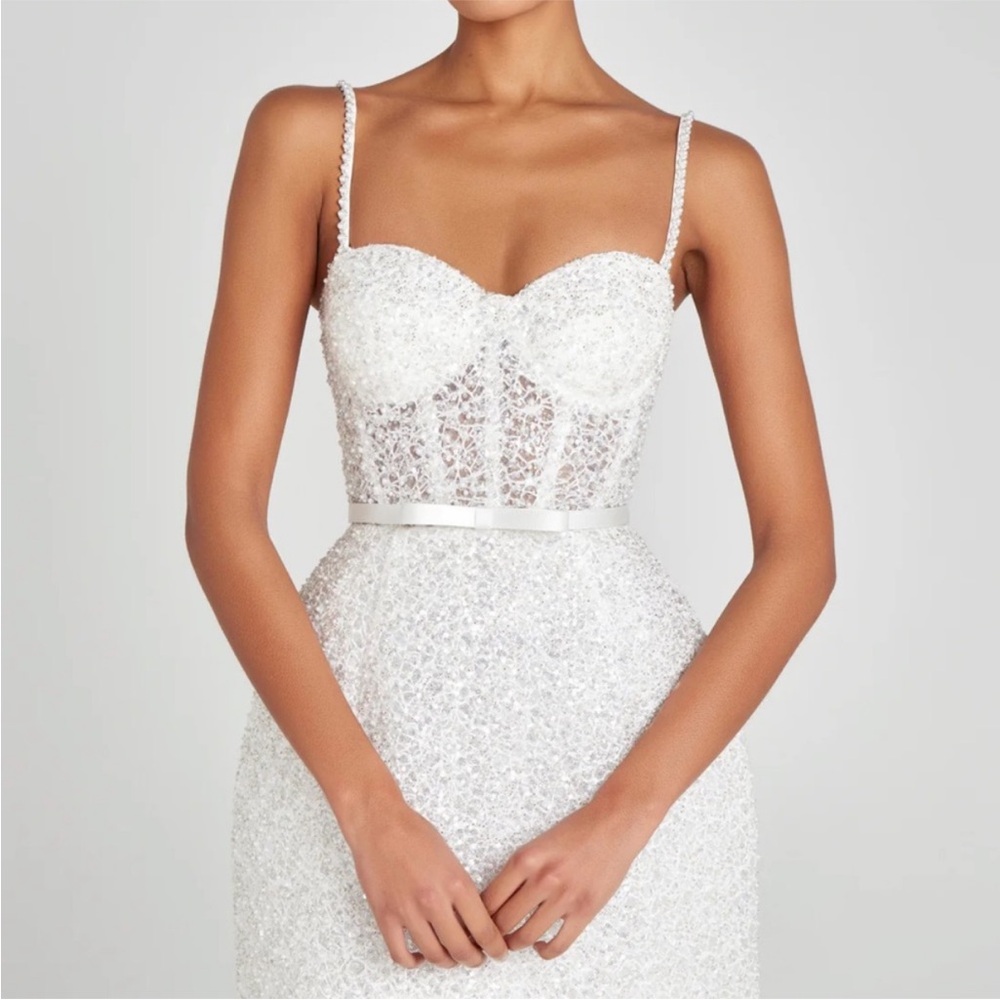 NADINE MERABI White Strapless Sequin Mini Dress - Picture 5 of 7